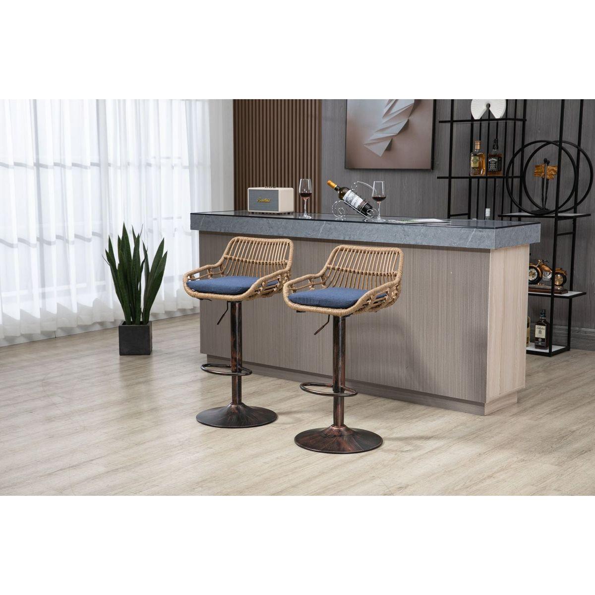 Swivel Bar Stools Set of 2 Adjustable Counter Height Chairs with Footrest for Kitchen, Dining Room 2PC/SET