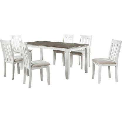 Retro Style 7-Piece Dining Table Set with Extendable Table and 6 Upholstered Chairs (Brown+White)