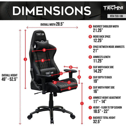 Ergonomic High Back Racer Style PC Gaming Chair, Black