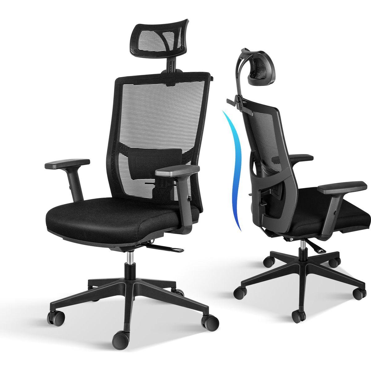 Office Ergonomic Mesh Computer Chair with Wheels & Arms & Lumbar Support, 02B, Black-Pro