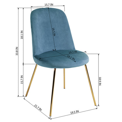 Modern Upholstered Dining Chair Set of 2 with Gold Legs - Blue