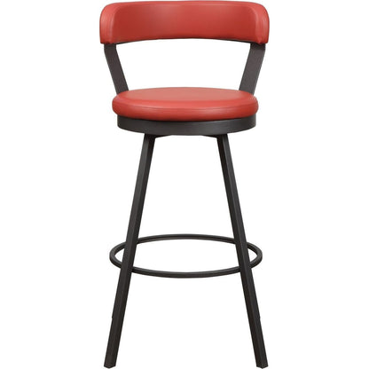 Red Faux Leather Upholstered Metal Base Chairs Set of 2pc 360-degree Swivel Bar Height Design Pub Chairs Casual Style