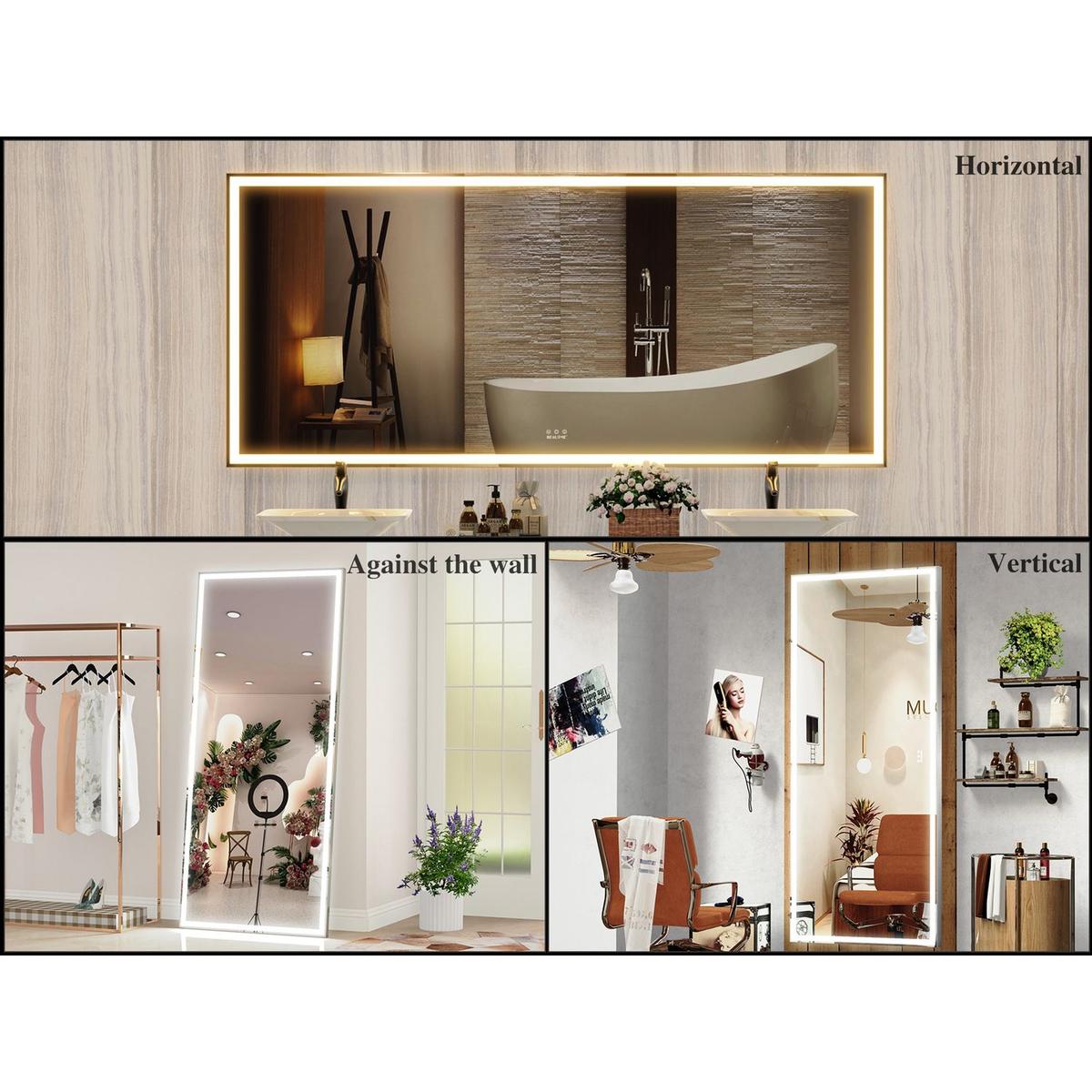 72X32 inch Oversized LED Bathroom Mirror Wall Mounted Mirror with 3 Color Modes Aluminum Frame Wall Mirror Large Full Length Mirror with Lights Lighted Full Body Mirror for Bedroom Living Room, Silver