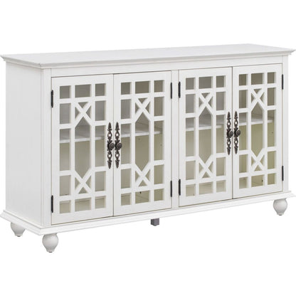 Sideboard with Adjustable Height Shelves, Metal Handles, and 4 Doors for Living Room, Bedroom, and Hallway (Antique White)