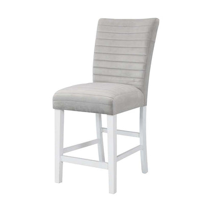 Elizaveta Counter Height Chair (Set of 2), Gray Velvet, Faux Crystal Diamonds &White High Gloss Finish