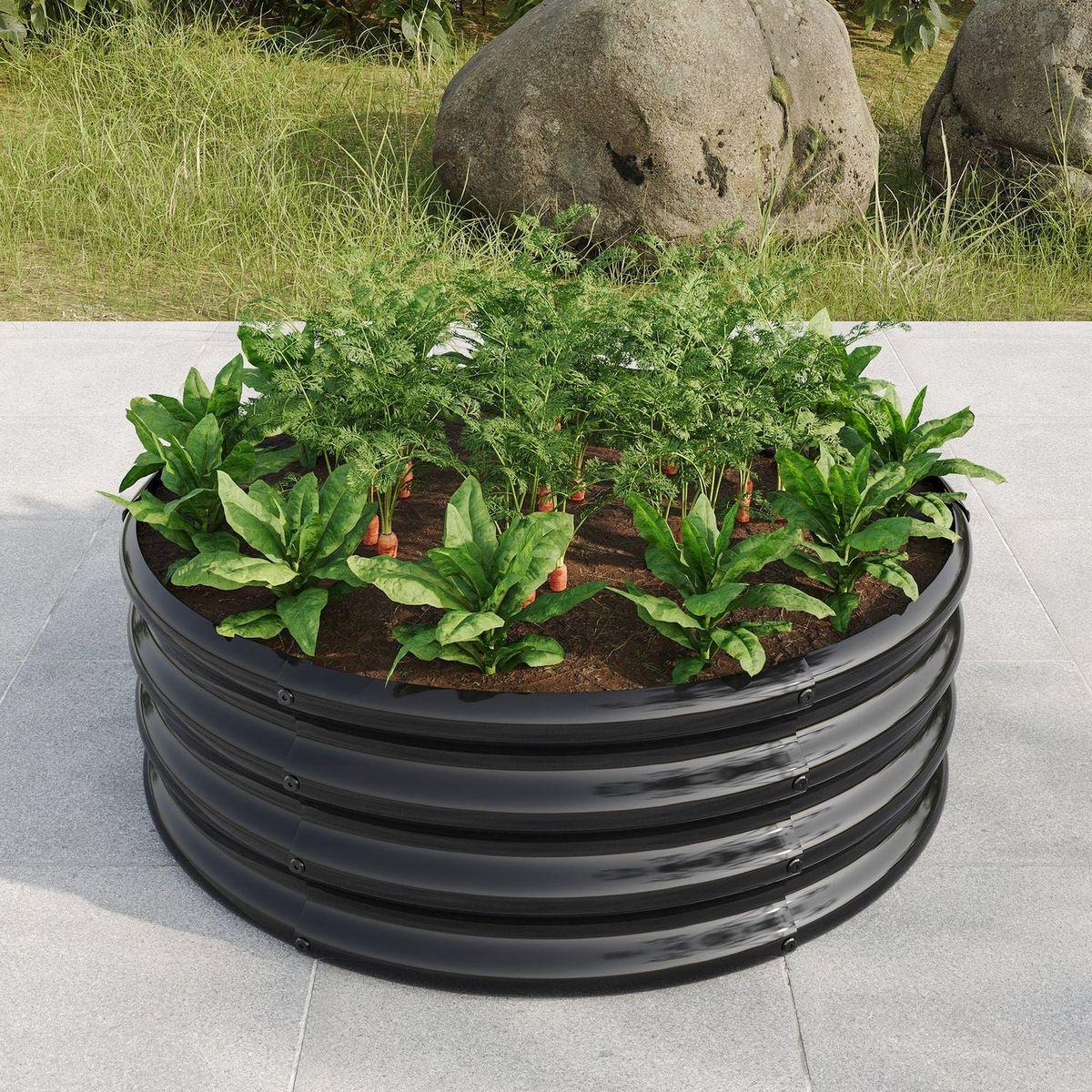 32.08"x11.4" Tall Round Raised Garedn Bed,Metal Raised Beds for Vegetables, Outdoor Garden Raised Planter Box, Backyard Patio Planter Raised Beds for Flowers, Herbs, Fruits Black