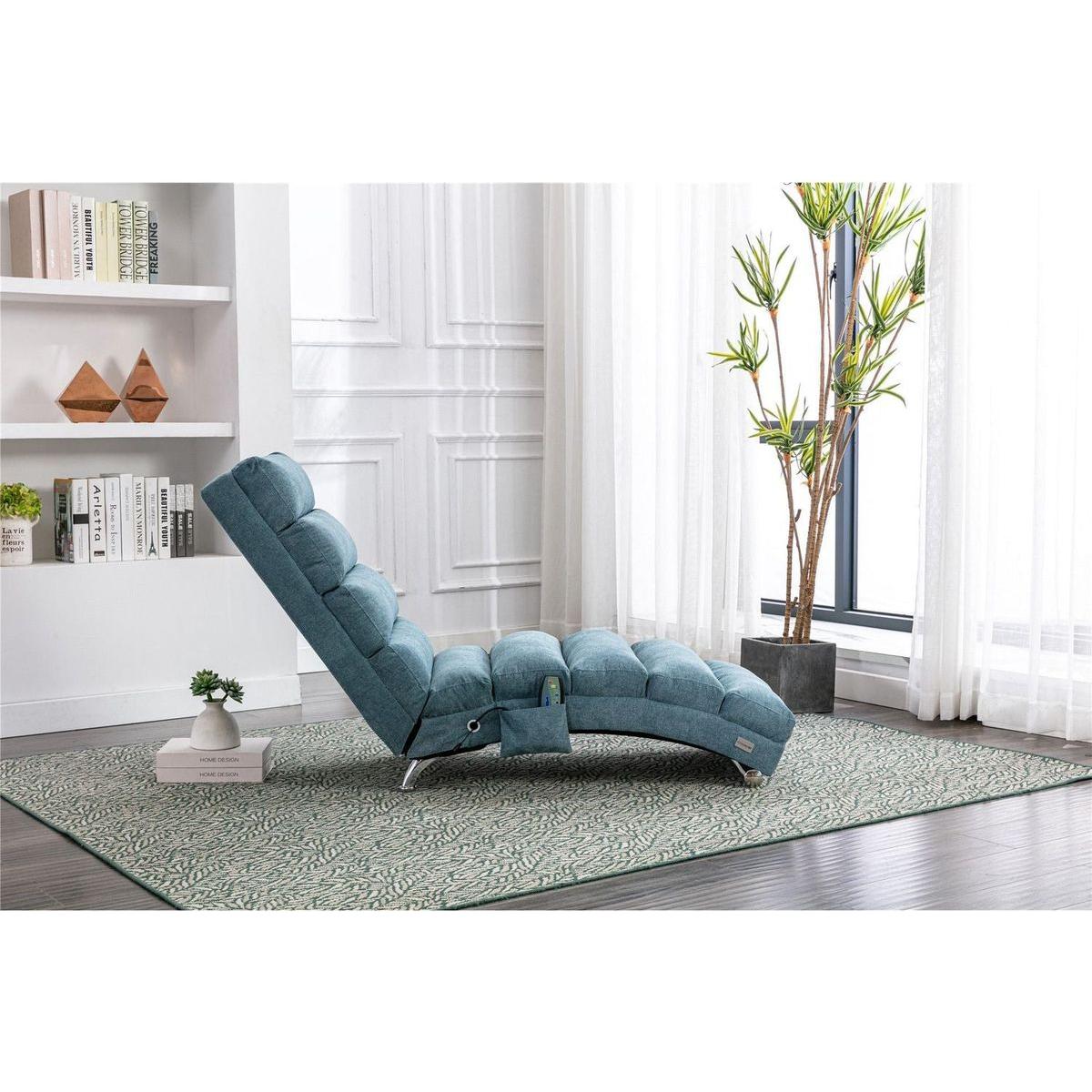 Linen Chaise Lounge Indoor Chair, Modern Long Lounger for Office or Living Room