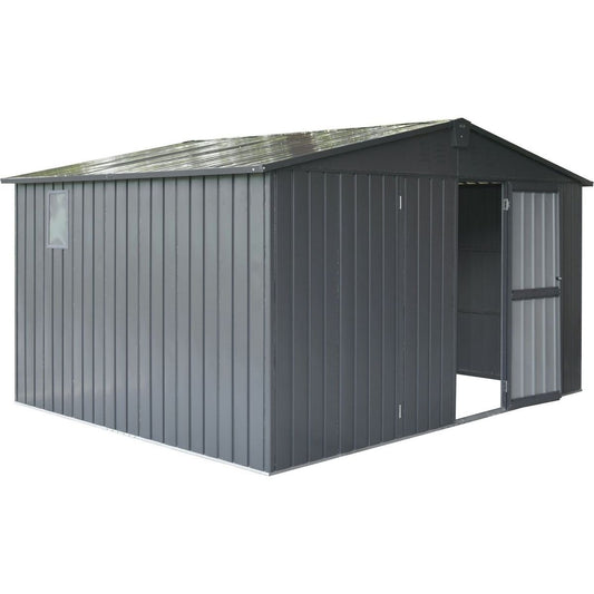 Backyard Storage Shed 11'x 9' with Galvanized Steel Frame & Windows, Outdoor Garden Shed Metal Utility Tool Storage Room with Lockable Door for Patio(Dark Gray)