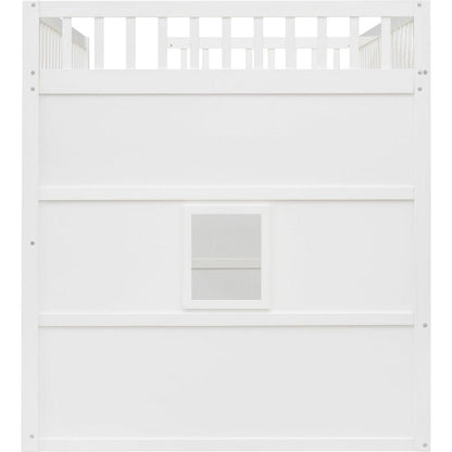 Full Size House Loft Bed With Ladder-White