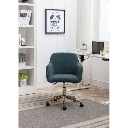 Modern Teddy Fabric Material Adjustable Height 360 Revolving Home Office Chair With Gold Metal Legs And Universal Wheel For Indoor,Green