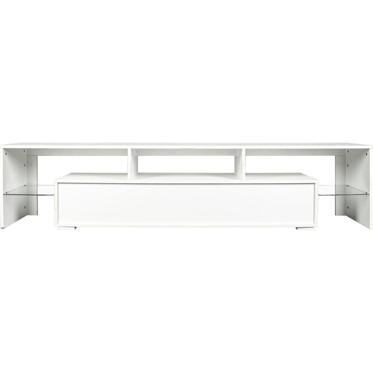 Modern gloss white TV Stand for 80 inch TV, 20 Colors LED TV Stand w/Remote Control Lights