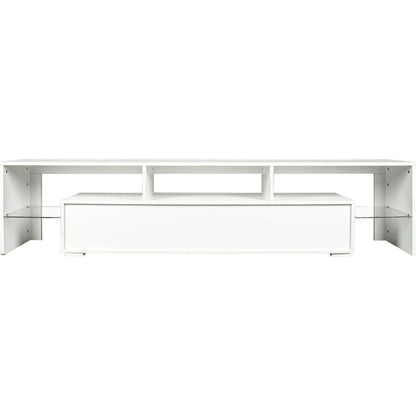 Modern gloss white TV Stand for 80 inch TV, 20 Colors LED TV Stand w/Remote Control Lights