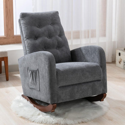 Baby Room High Back Rocking Chair Nursery Chair, Comfortable Rocker Fabric Padded Seat, Modern High Back Armchair