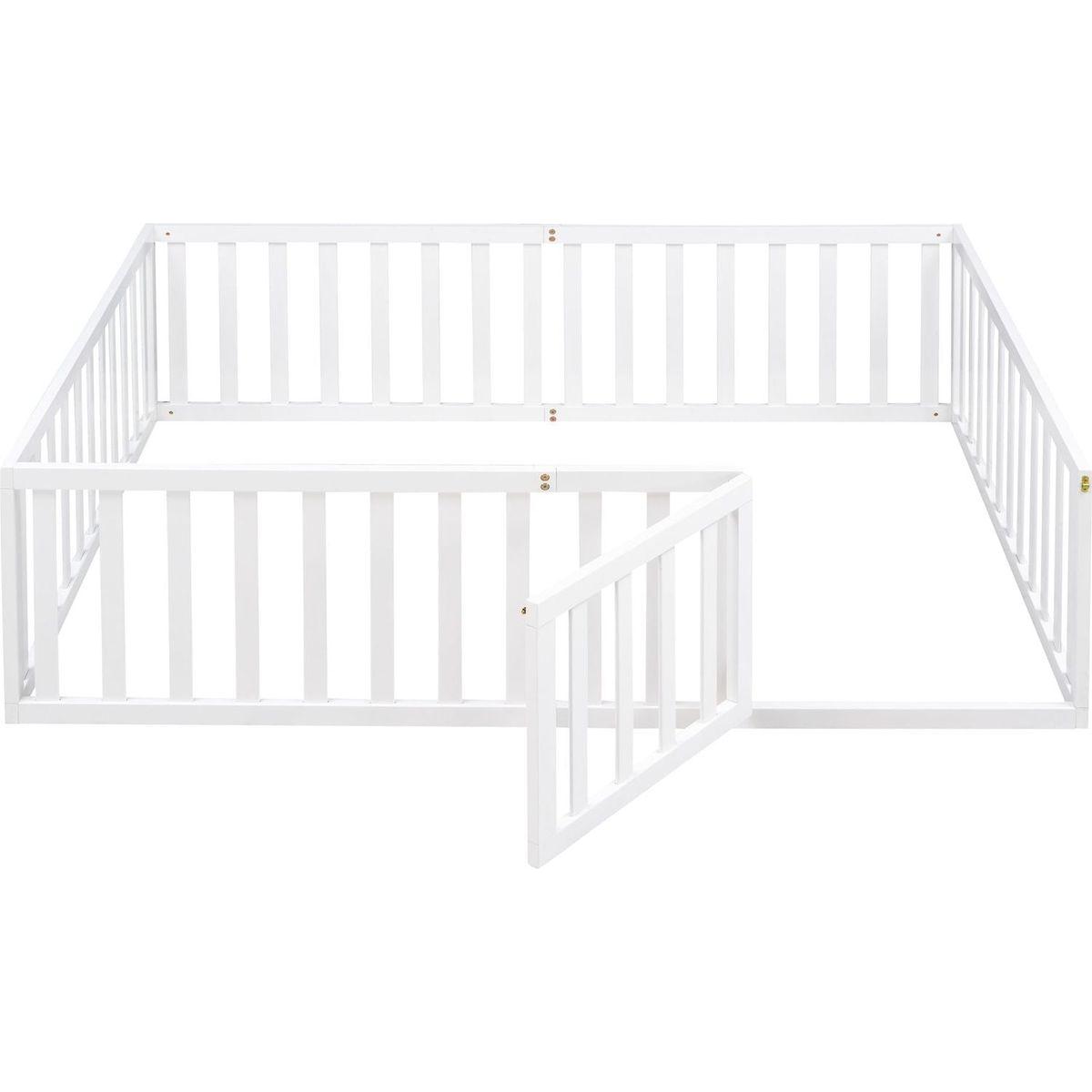 Full Size Wood Daybed Frame with Fence, White - Streamdale Furniture