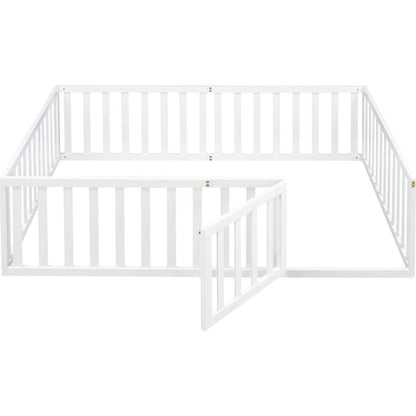 Full Size Wood Daybed Frame with Fence, White - Streamdale Furniture
