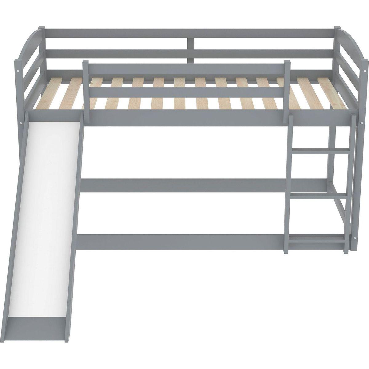 Twin over Twin Bunk Bed with Convertible Slide and Ladder, Gray