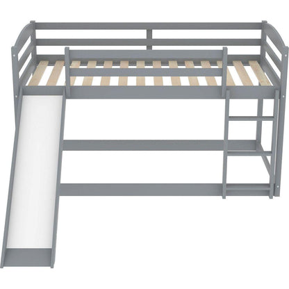 Twin over Twin Bunk Bed with Convertible Slide and Ladder, Gray