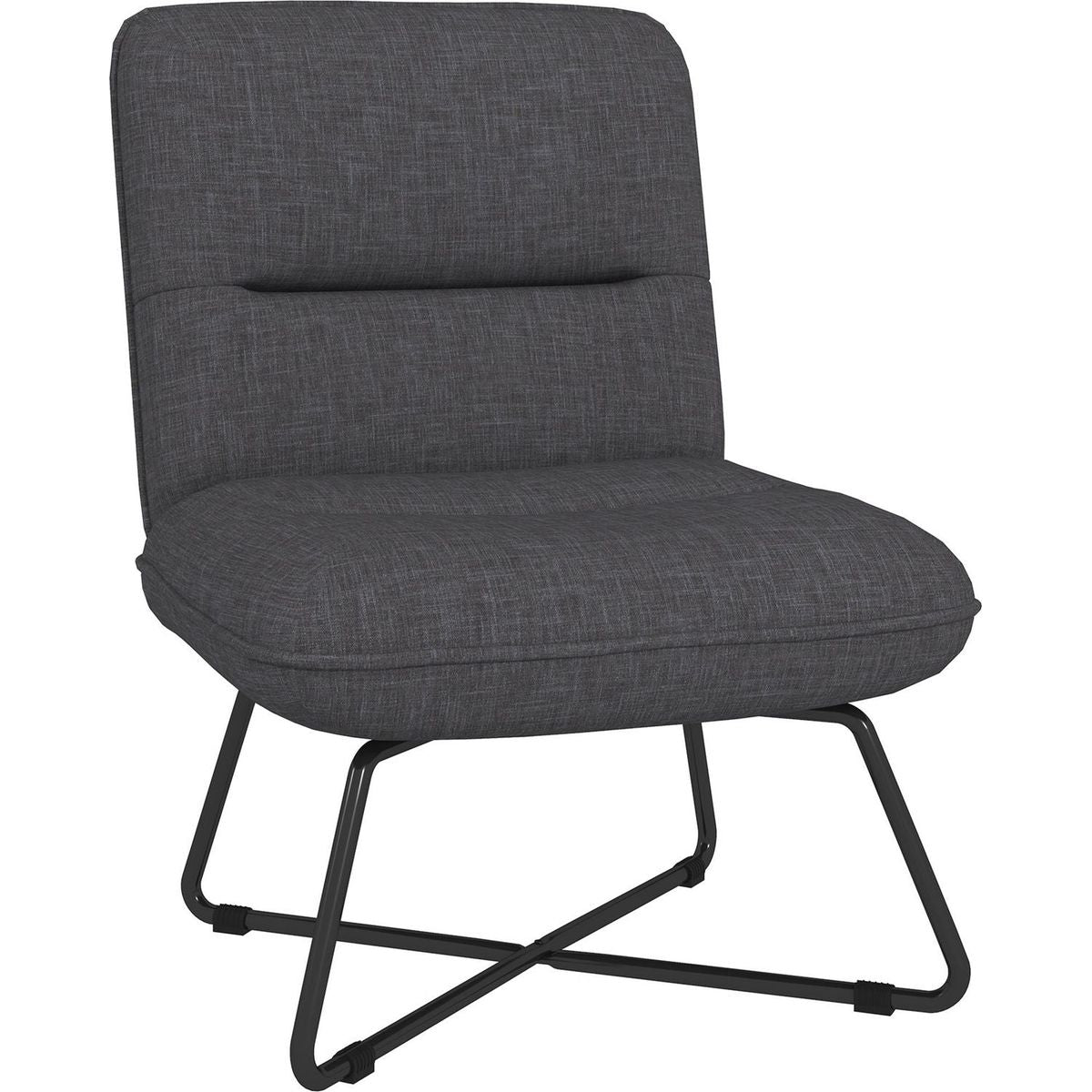 Armless Accent Chair, Upholstered Slipper Chair for Living Room with Crossed Steel Legs, Dark Gray