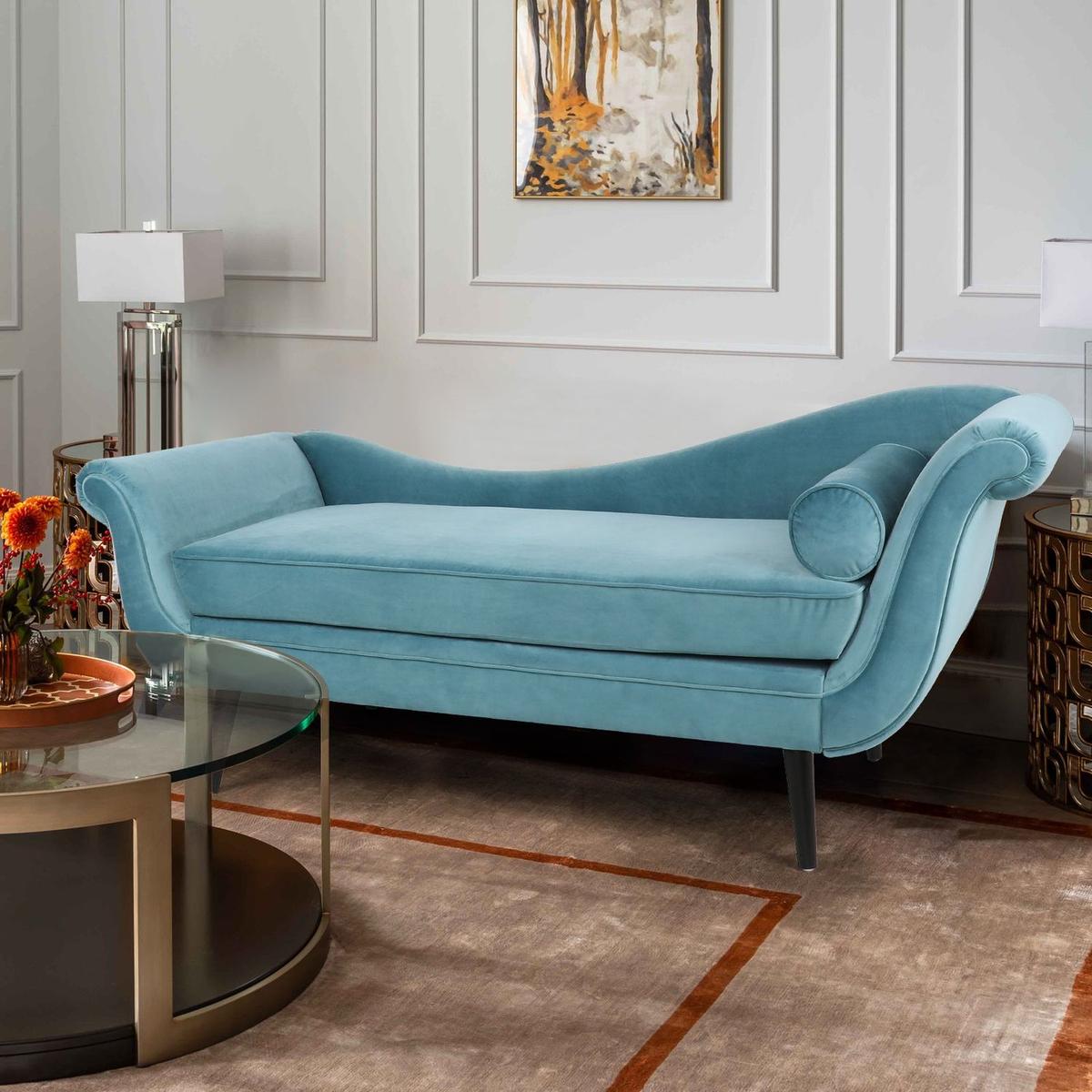 House 69" Modern Chaise Lounge for Bedroom, Office, Living Room with Turquoise Velvet Fabric - Streamdale Furniture