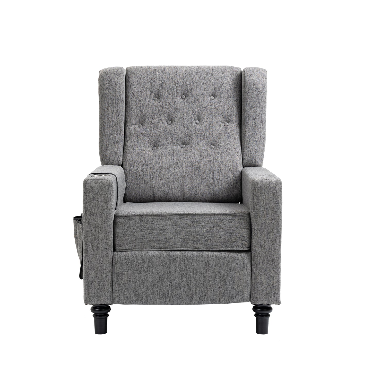 Arm Pushing Recliner Chair, Modern Button Tufted Wingback Push Back Recliner Chair, Living Room Chair Fabric Pushback Manual Single Reclining Sofa Home Theater Seating for Bedroom, DarkGray