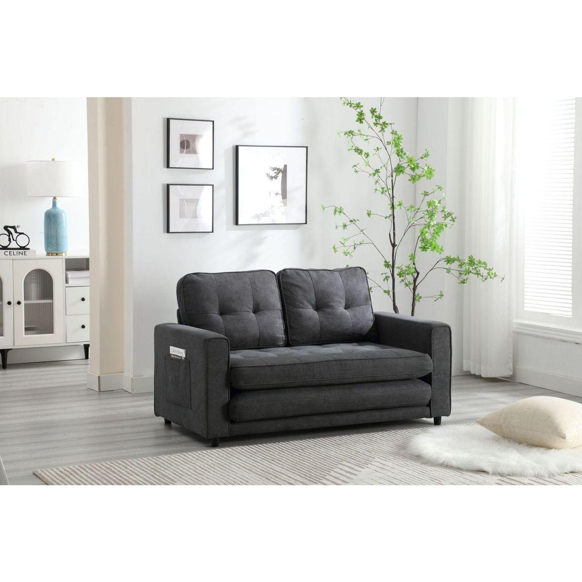 3 Fold Sofa,Convertible Futon Couch sleeper sofabed,Space saving loveseat,Pull Out Couch Bed for Living Room,Dark Gray & Light Gray & Beige,Velvet linen fabric