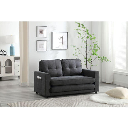 3 Fold Sofa,Convertible Futon Couch sleeper sofabed,Space saving loveseat,Pull Out Couch Bed for Living Room,Dark Gray & Light Gray & Beige,Velvet linen fabric