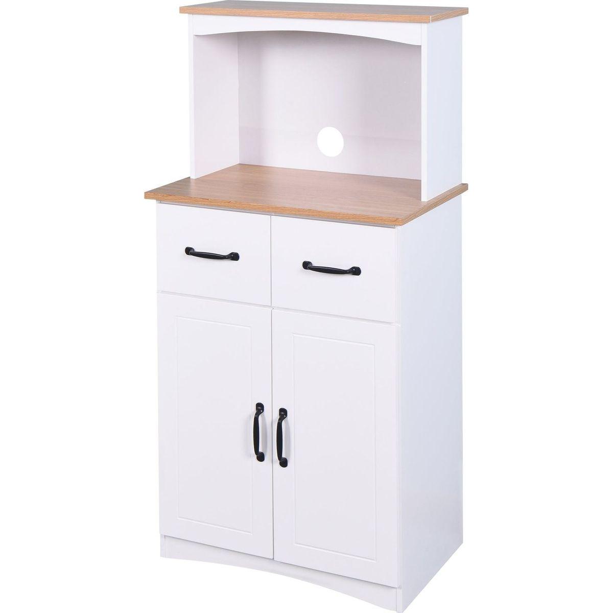 Wooden Kitchen Cabinet White Pantry Storage Microwave Cabinet with Storage Drawer