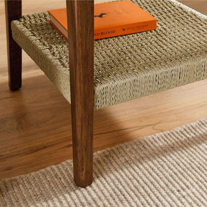 23" Mid-Century Side Table with Woven Shelf, Boho Side Table with Storage, Bedside Tables, Small Side Table for Living Room Couch Bedroom Patio Home Office - Streamdale Furniture