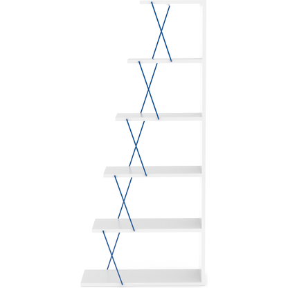 Furnish Home Store Modern 5 Tier Ladder Bookshelf Organizers, Narrow Bookshelf for Small Spaces Office Furniture Bookcase, White/Blue