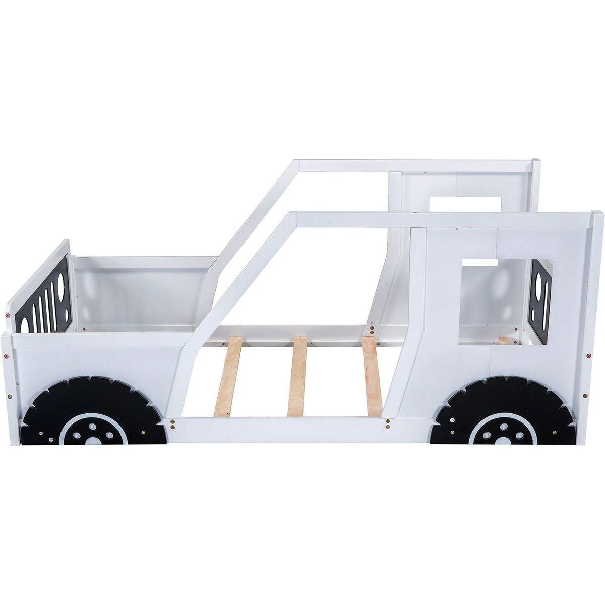 Twin Size Classic Car-Shaped Platform Bed with Wheels, White - Streamdale Furniture