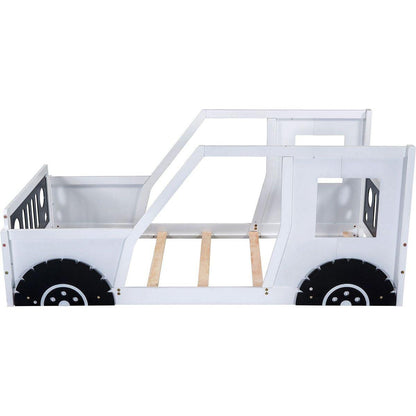 Twin Size Classic Car-Shaped Platform Bed with Wheels, White - Streamdale Furniture