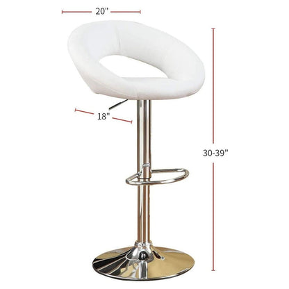 White Faux Leather Stool Adjustable Height Chairs Set of 2 Chair Swivel Design Chrome Base PVC Dining Furniture