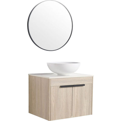 24" Modern Design Float Bathroom Vanity With Ceramic Basin Set, Wall Mounted White Oak Vanity With Soft Close Door, KD-PackingD-Packing Pieces