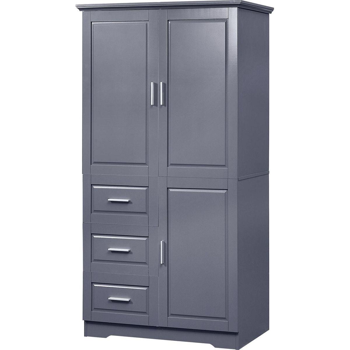 Tall and Wide Storage Cabinet with Doors for Bathroom/Office, Three Drawers, Grey