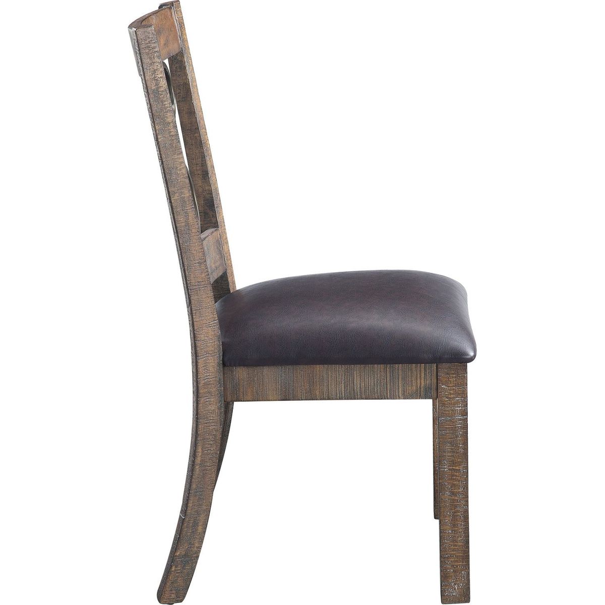 Raphaela Side Chair (Set-2) in Black PU & Weathered Cherry Finish