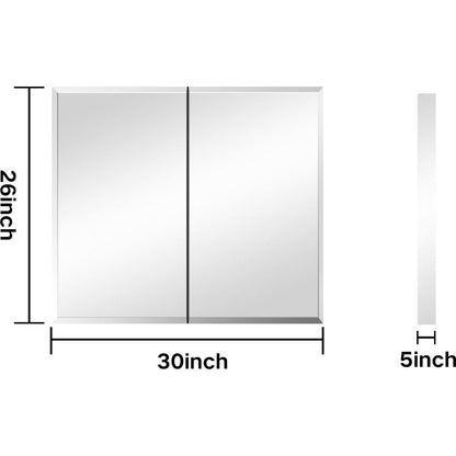 30x26 inch Double door mirror medicine cabinet Surface Mount or Recess aluminum