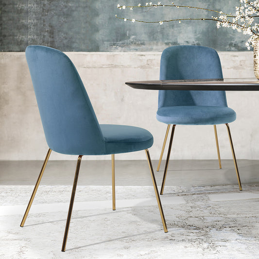 Modern Upholstered Dining Chair Set of 2 with Gold Legs - Blue