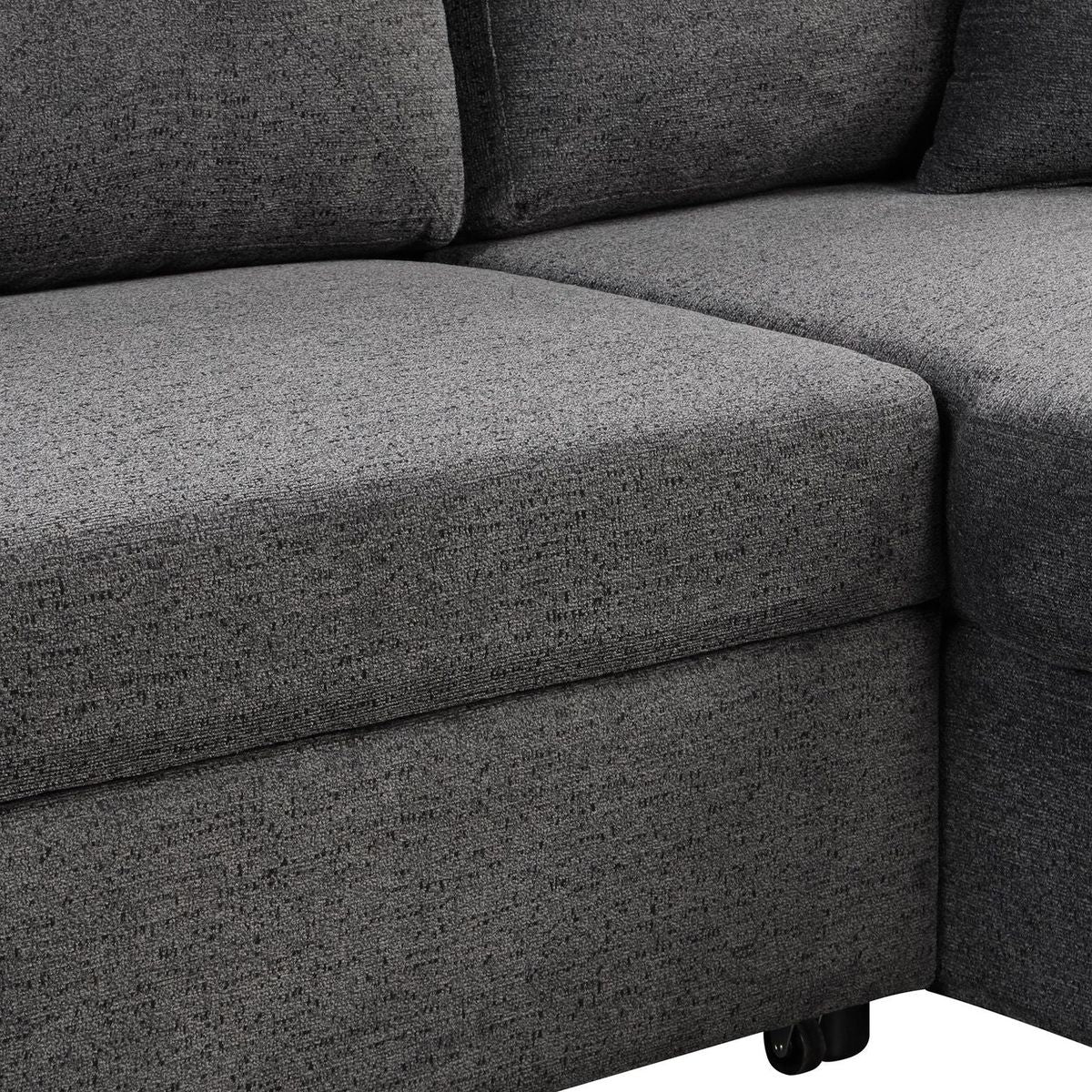 Reversible Sleeper Sectional Sofa Bed with Side Shelf and 2 Stools, Pull-Out L-Shaped Sofa Bed, Corner Sofa-Bed with Storage Chaise Left/Right Hande for Living Room, Blue Black