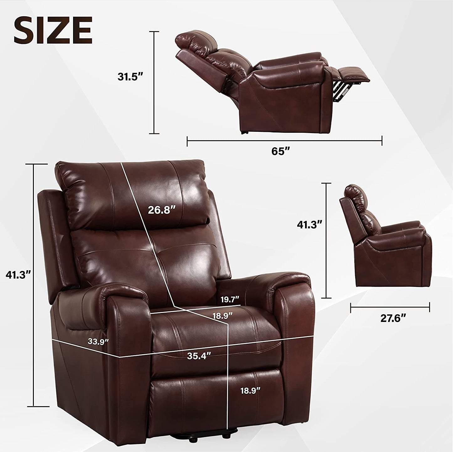 Lehboson Lift Chair Recliners, Electric Power Recliner Chair Sofa for Elderly, (Common, Red Brown)