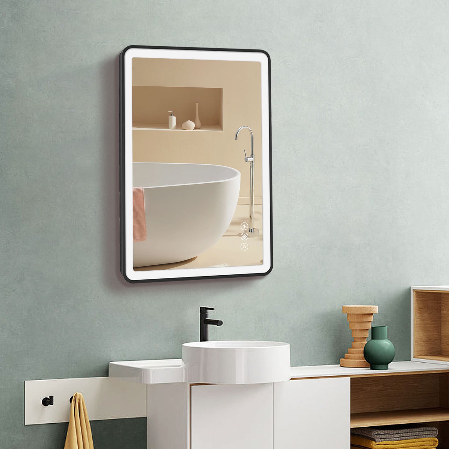 24x32 Black Metal Framed Bathroom Mirror for Wall Rounded Rectangle Mirror, Bathroom Vanity Mirror, Hotel, Anti-Rust Hangs Horizontally or Vertically