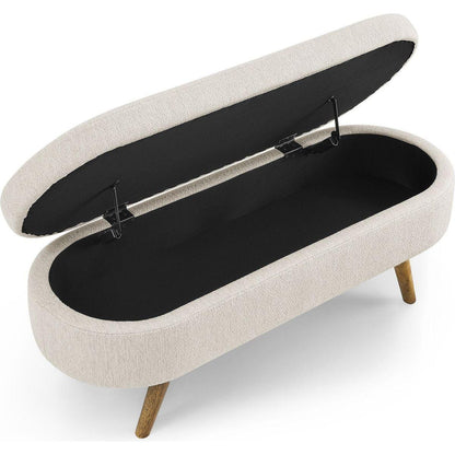 Ottoman Oval Storage Bench, Rubber Wood Legs, Beige 3.5"16"16"