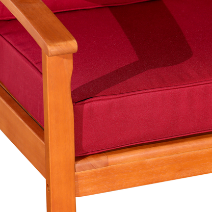 Deep Seat Eucalyptus Chair, Natural Oil Finish, Burgundy Cushions