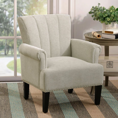 Accent Rivet Tufted Polyester Armchair, Cream