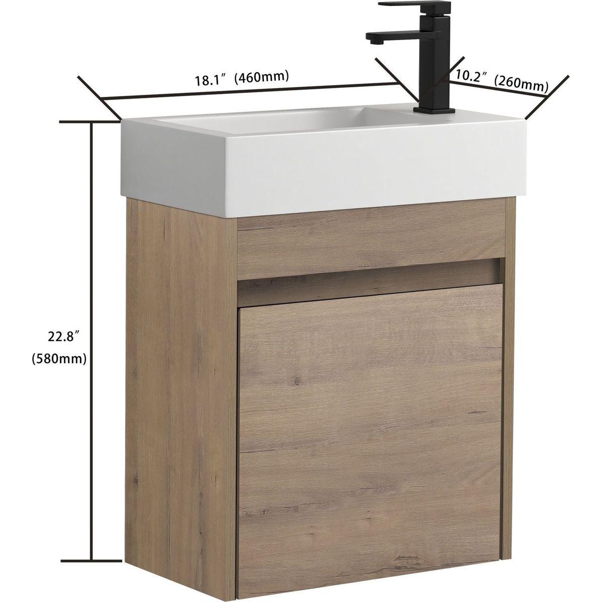 18" Floating Wall-Mounted Bathroom Vanity with White Resin Sink & Soft-Close Cabinet Door
