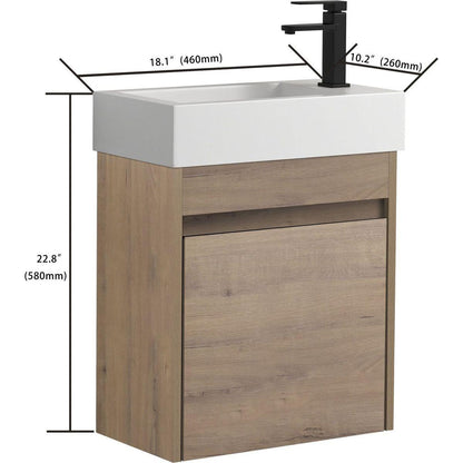 18" Floating Wall-Mounted Bathroom Vanity with White Resin Sink & Soft-Close Cabinet Door