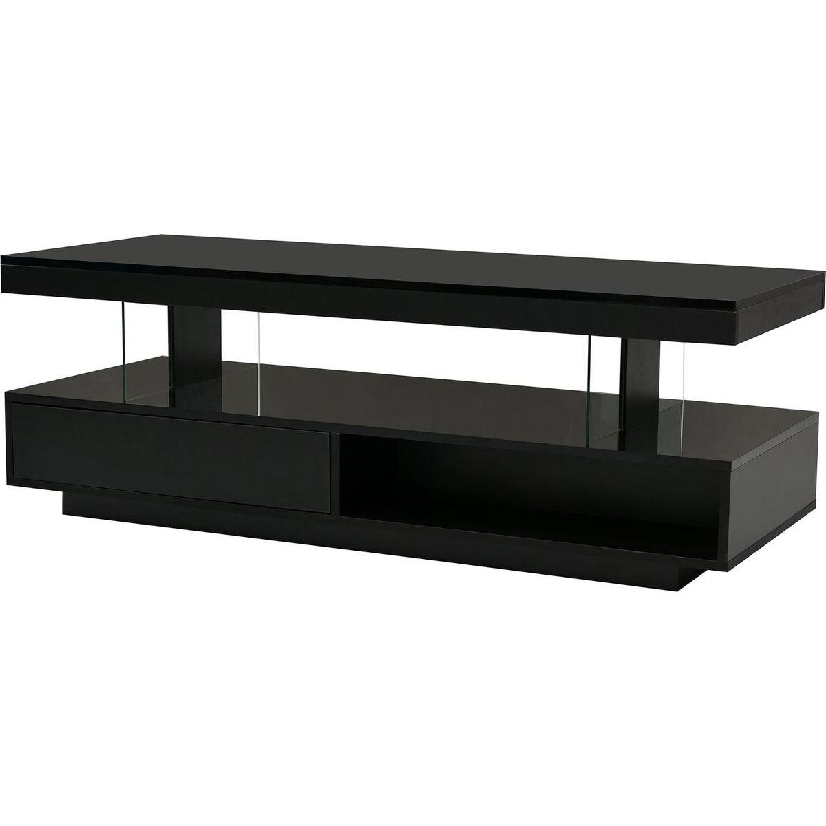 LED Coffee Table with Storage, Modern Center Table with 2 Drawers and Display Shelves, Accent Furniture with LED Lights for Living Room,Black
