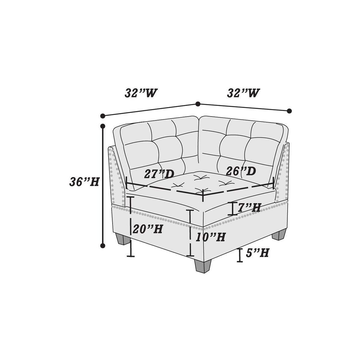 Modular Sectional 6pc Set Living Room Furniture L-Sectional Gray Linen Like Fabric Tufted Nail heads 2x Corner Wedge 2x Armless Chairs and 2x Ottomans