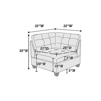 Modular Sectional 6pc Set Living Room Furniture L-Sectional Gray Linen Like Fabric Tufted Nail heads 2x Corner Wedge 2x Armless Chairs and 2x Ottomans