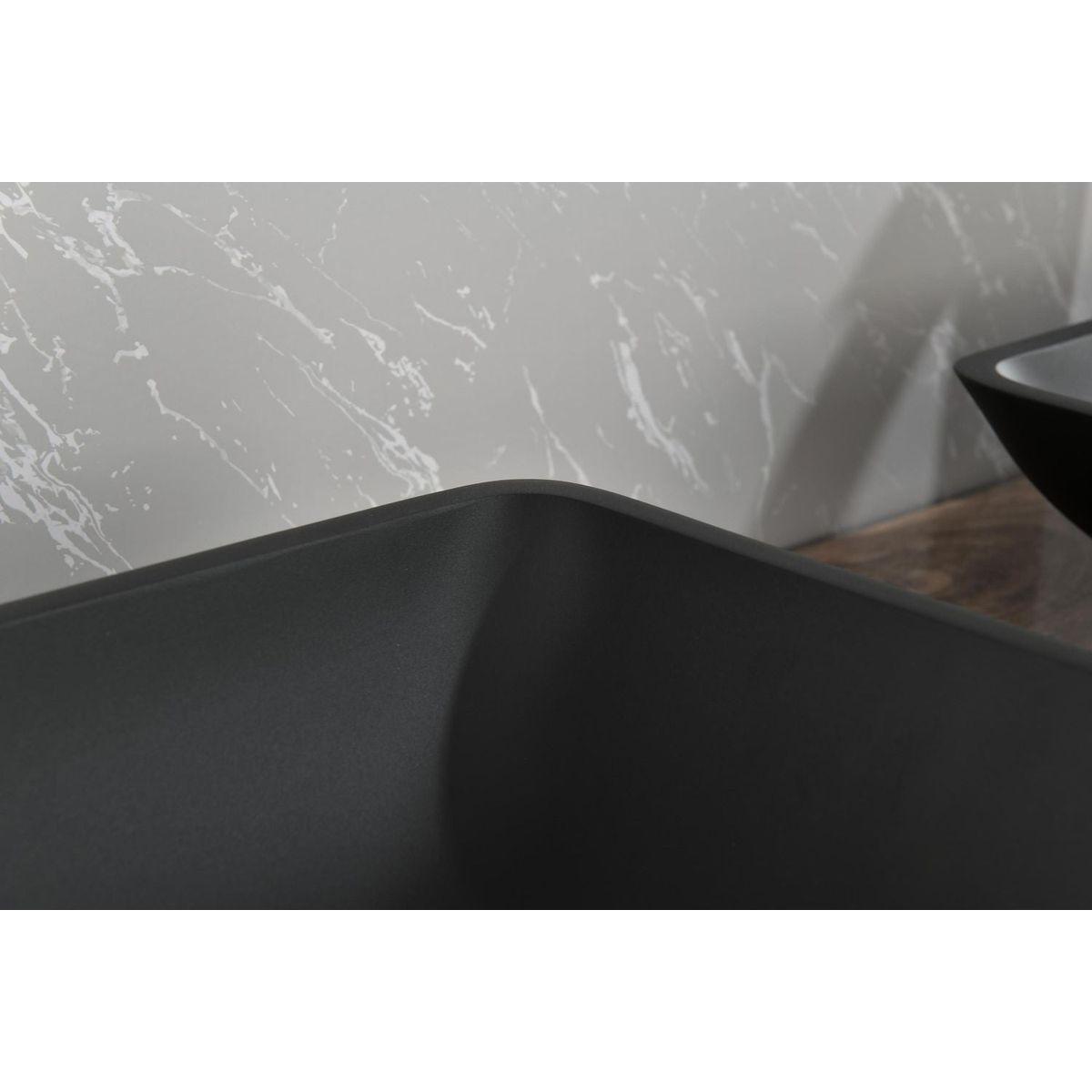 14.38" L -22.25" W -4-3/8 in. H Matte Shell Glass Rectangular Vessel Bathroom Sink in Black with Faucet and Pop-Up Drain in Matte Black