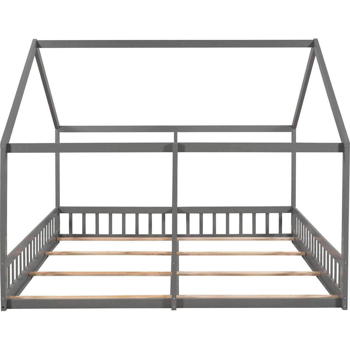 Twin Size House Platform Beds, Two Shared Beds, Gray - Streamdale Furniture